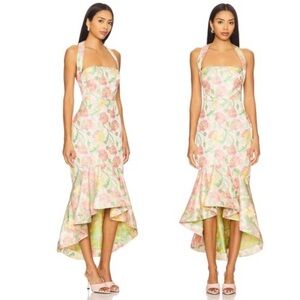 Lovers and Friends Ivy Halter Hi-Low Maxi Dress in Pink And Green Multi Small